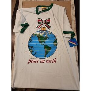 VTG Pajama Party T Shirt Adult Large 3/4 Sleeve 90s Peace On Earth